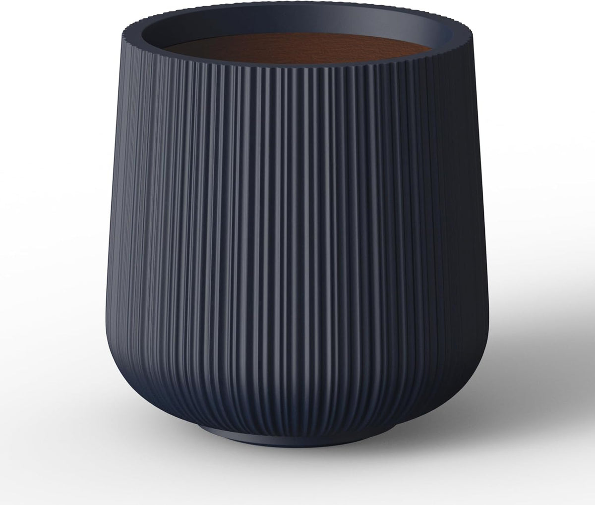 Kante 13.0" Dia Round Fluted Concrete Planter, Large Plant Pot with Drainage, Smooth Charcoal