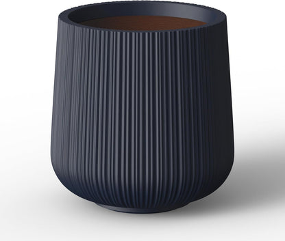 Kante 13.0" Dia Round Fluted Concrete Planter, Large Plant Pot with Drainage, Smooth Charcoal