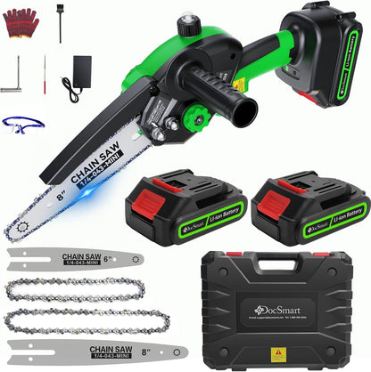 Mini Chainsaw Cordless, 8 inch & 6 inch Electric Chain Saw with 2 Pack Rechargeable Batteries