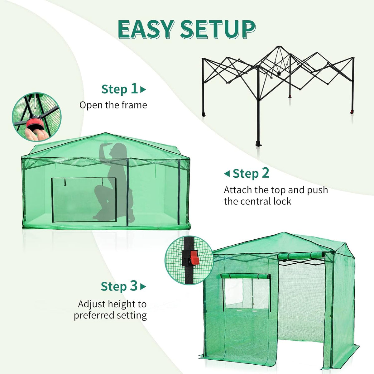 EAGLE PEAK Instant Pop-up Greenhouse, Indoor Outdoor Plant Gardening Green House, Roll-Up Zipper