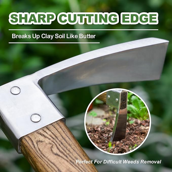 Haliaeetus Pick Axe, Stainless Steel Mattock with Sharp Pick and Cutting Edge for Breaking up Heavy
