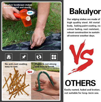 Bakulyor 50Pcs Circle Top Landscape Staples, 6 Inch Green Artificial Turf Stakes, 9 Gauge Landscape