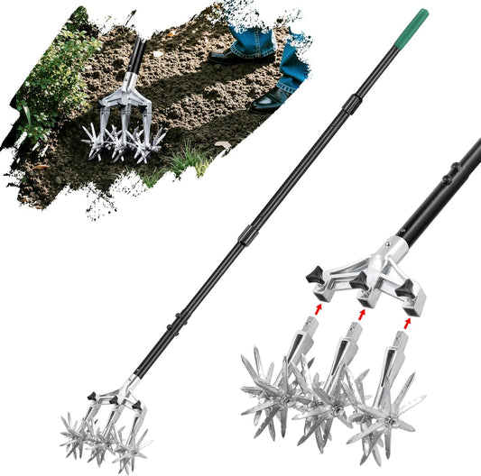 Rotary Cultivator Garden Tiller, Hand Cultivator with Detachable Thicker Tines&Strong Force Handle