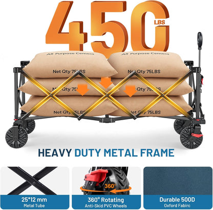 Timber Ridge 51.2" Extended Collapsible Wagon - Heavy-Duty Utility Cart with All-Terrain Wheels