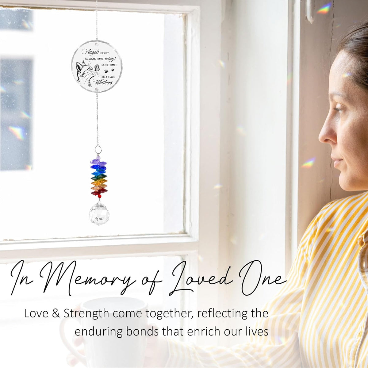 Glass Ornament Suncatcher - Cats Memorial Sympathy Gift - Crystal Rainbow Maker for Cat Lover