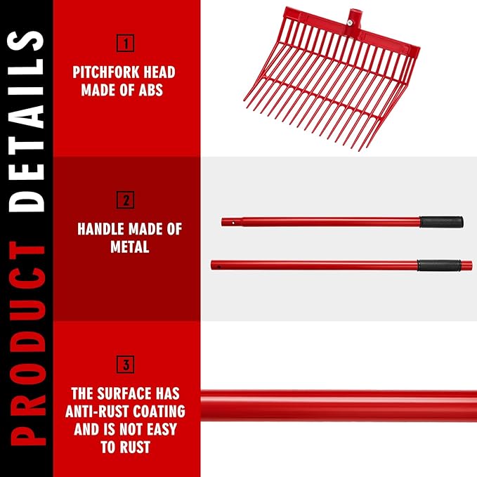 Lasnten 3 Sets Manure Fork with Long Metal Handle Pitch Fork Manure Rake Heavy Duty Muck Rake for