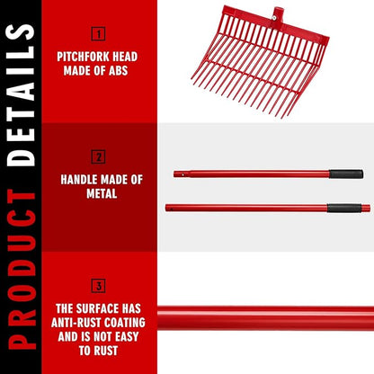 Lasnten 3 Sets Manure Fork with Long Metal Handle Pitch Fork Manure Rake Heavy Duty Muck Rake for