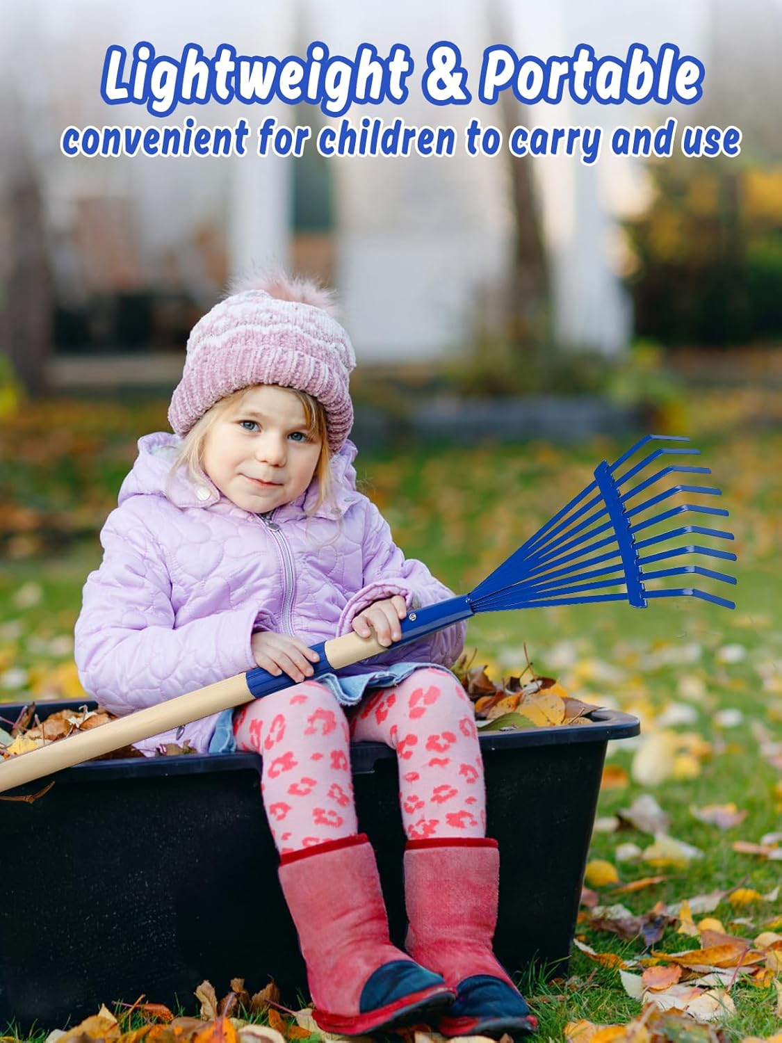 Kids Friendly Rakes for Leaves - 28" Child Size Small Rake with Durable Metal Head & Hardwood