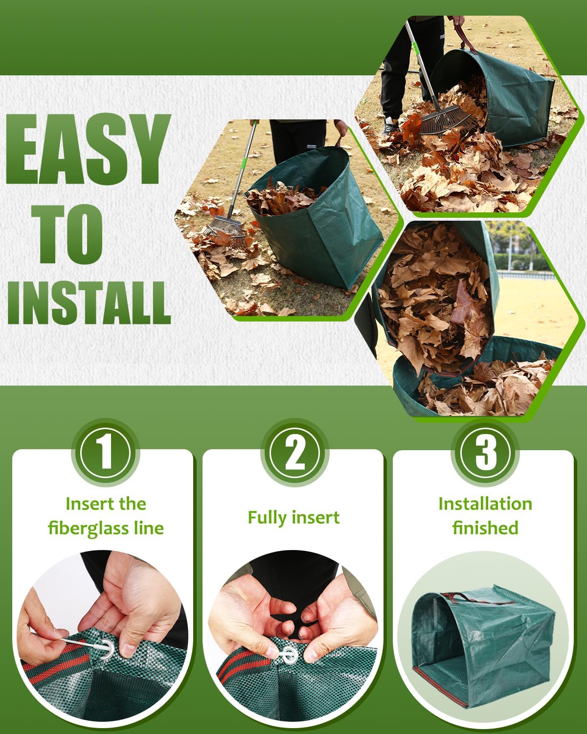 Joyhalo Reusable Yard Waste Bags, 2 Pack 40 Gallon Dustpan-Type Garden Bag for Collecting Leaves