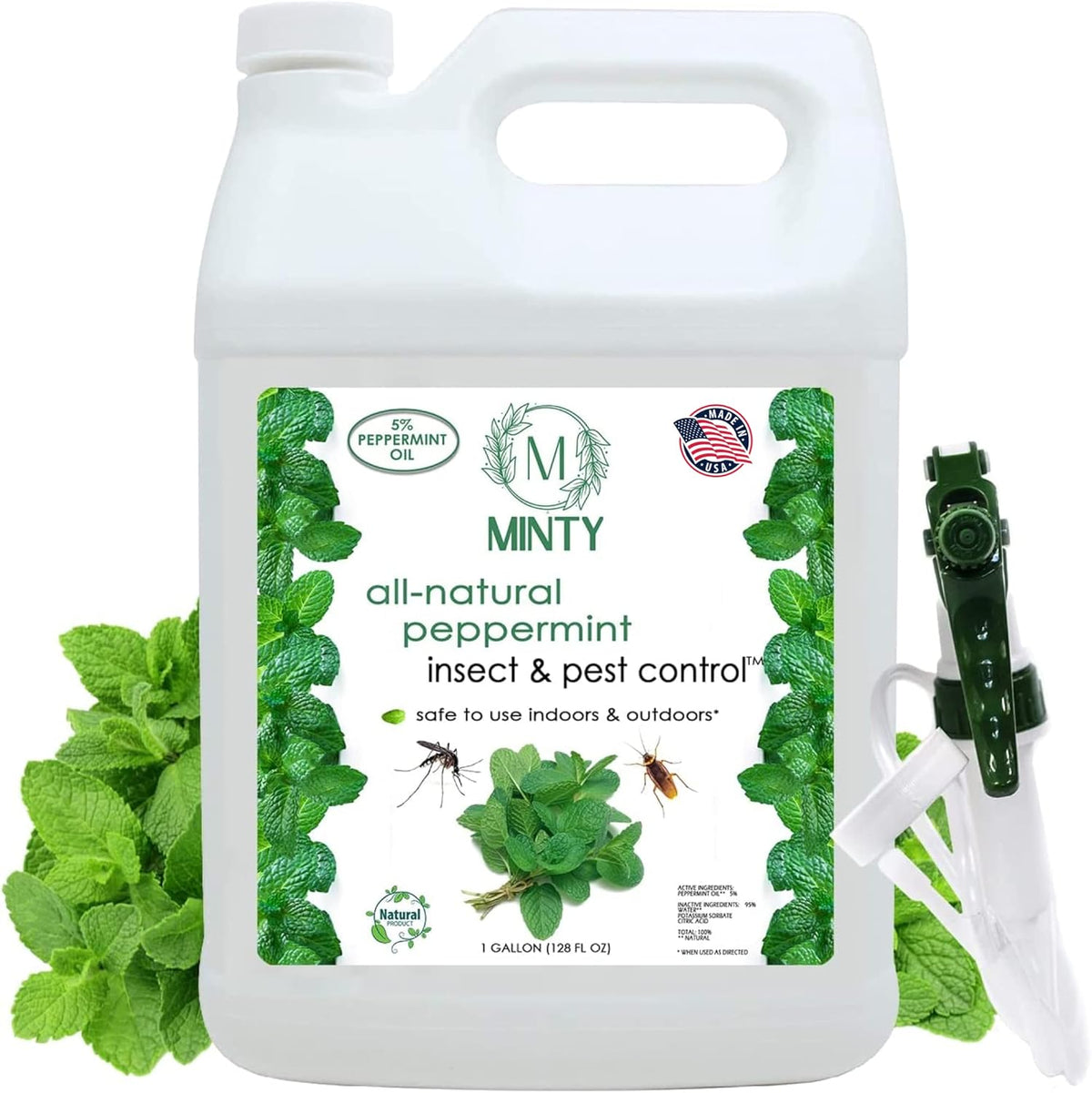 Minty Insect & Pest Control, Powerful & Natural 5% Peppermint Oil Spray for Ants, Spiders, Bed
