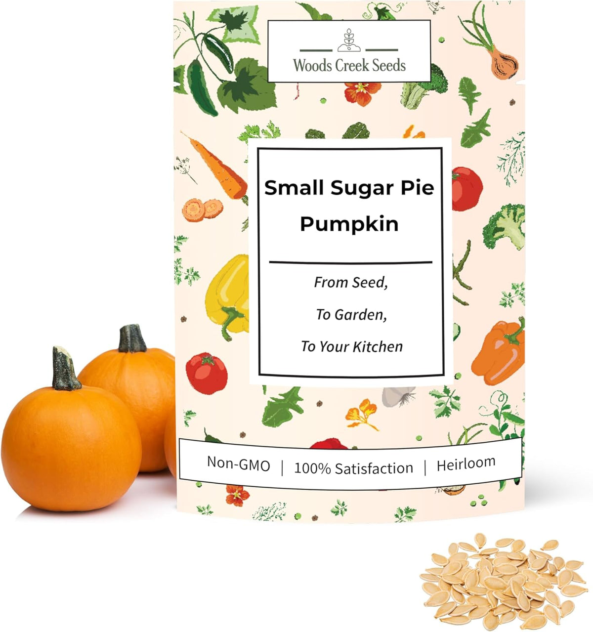 Woods Creek Seeds: Small Sugar Pie Pumpkin Seeds for Planting - Over 40 Heirloom Non-GMO Pumpkin