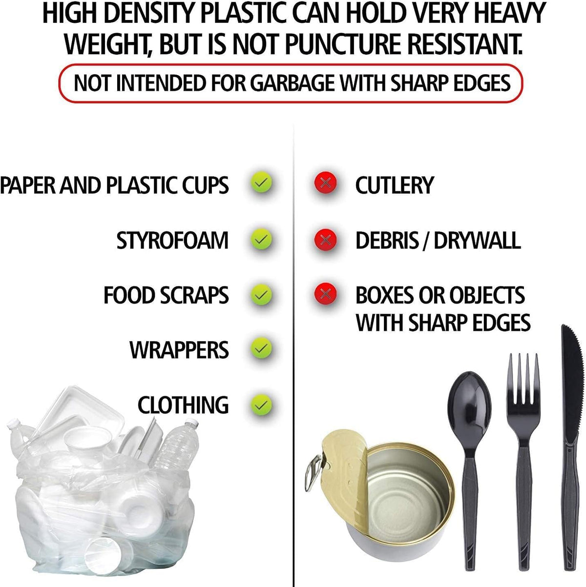 Aluf Plastics High Density Trash Bags, 16 Gallon, 1000 Count, 8 Micron (eq), 24" x 33", Clear, for