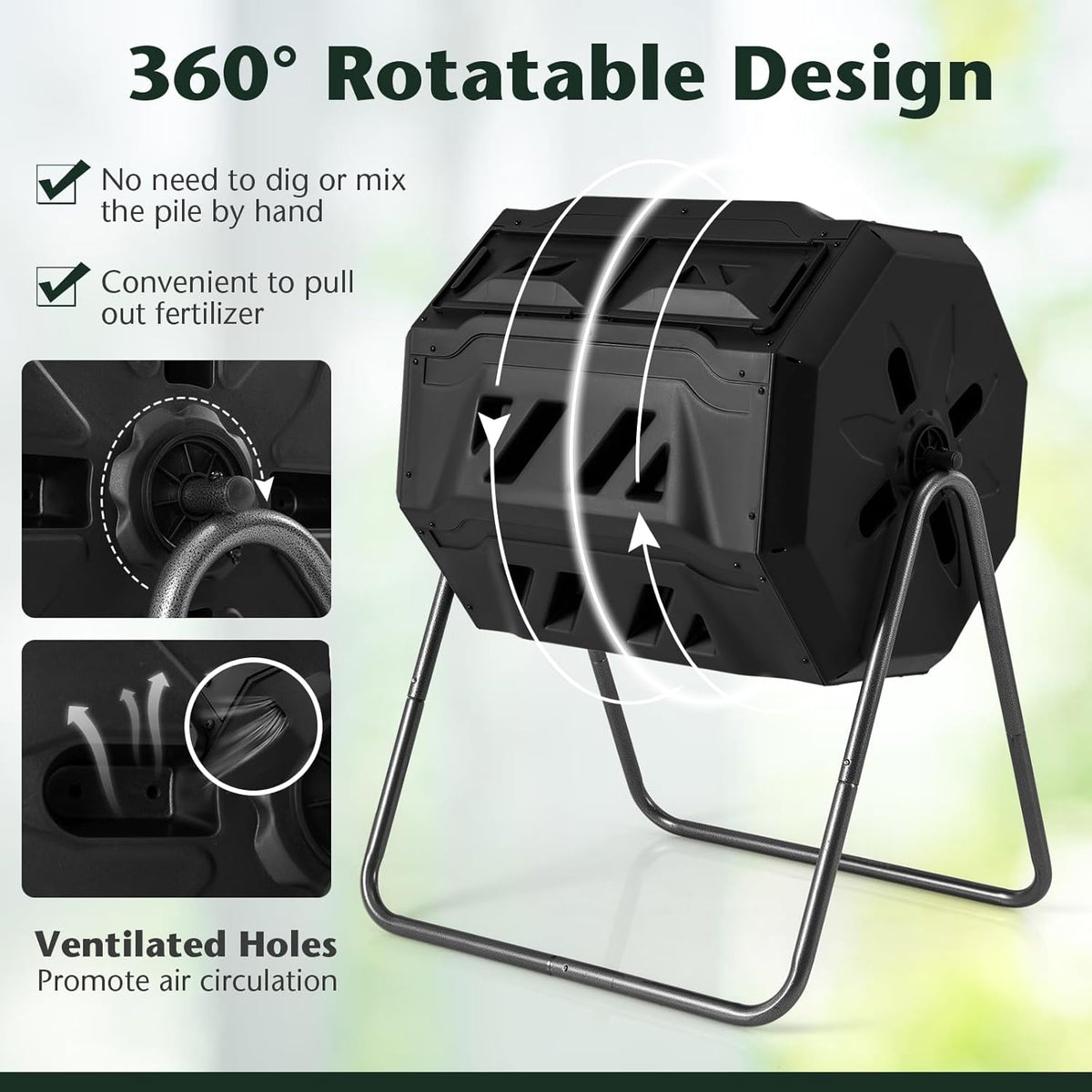 Goplus Compost Bin, Outdoor 42-Gal Dual Chamber Composting Tumbler w/2 Sliding Doors, Heavy-Duty