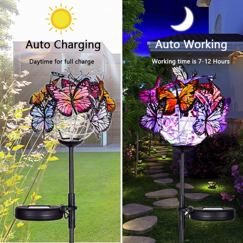 Outdoor Solar Lights 2 Pack, Solar Garden Lights with 18 Butterflies Decoration Outdoor Lamps