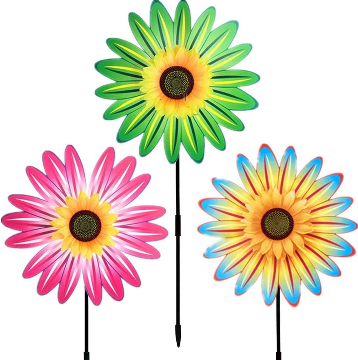 3PCS Sunflower Pinwheels Outdoor Wind Spinners, Colorful Flower Windmill Decorative Pinwheel for