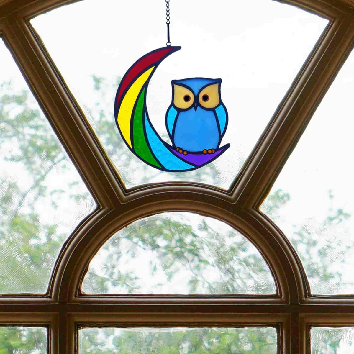 Stained Glass Owl Suncatcher Window Hanging Ornament, Stained Glass Birds Suncatcher for Window