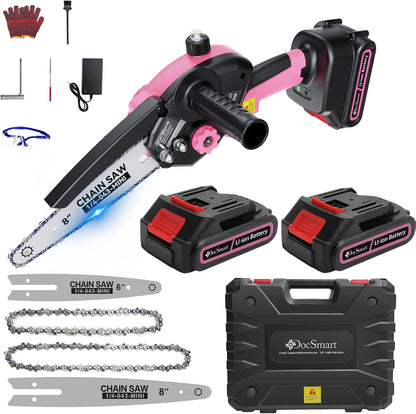 Mini Chainsaw Cordless, 8 inch & 6 inch Electric Chain Saw with 2 Pack Rechargeable Batteries