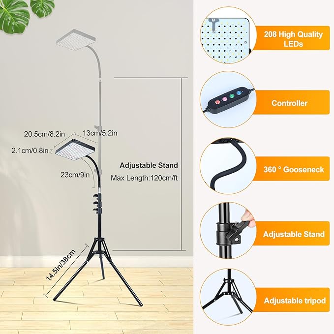 FECiDA Smart Control Tall Grow Light with Stand & Timer 4/8/12H, 25W Standing Grow Lights for
