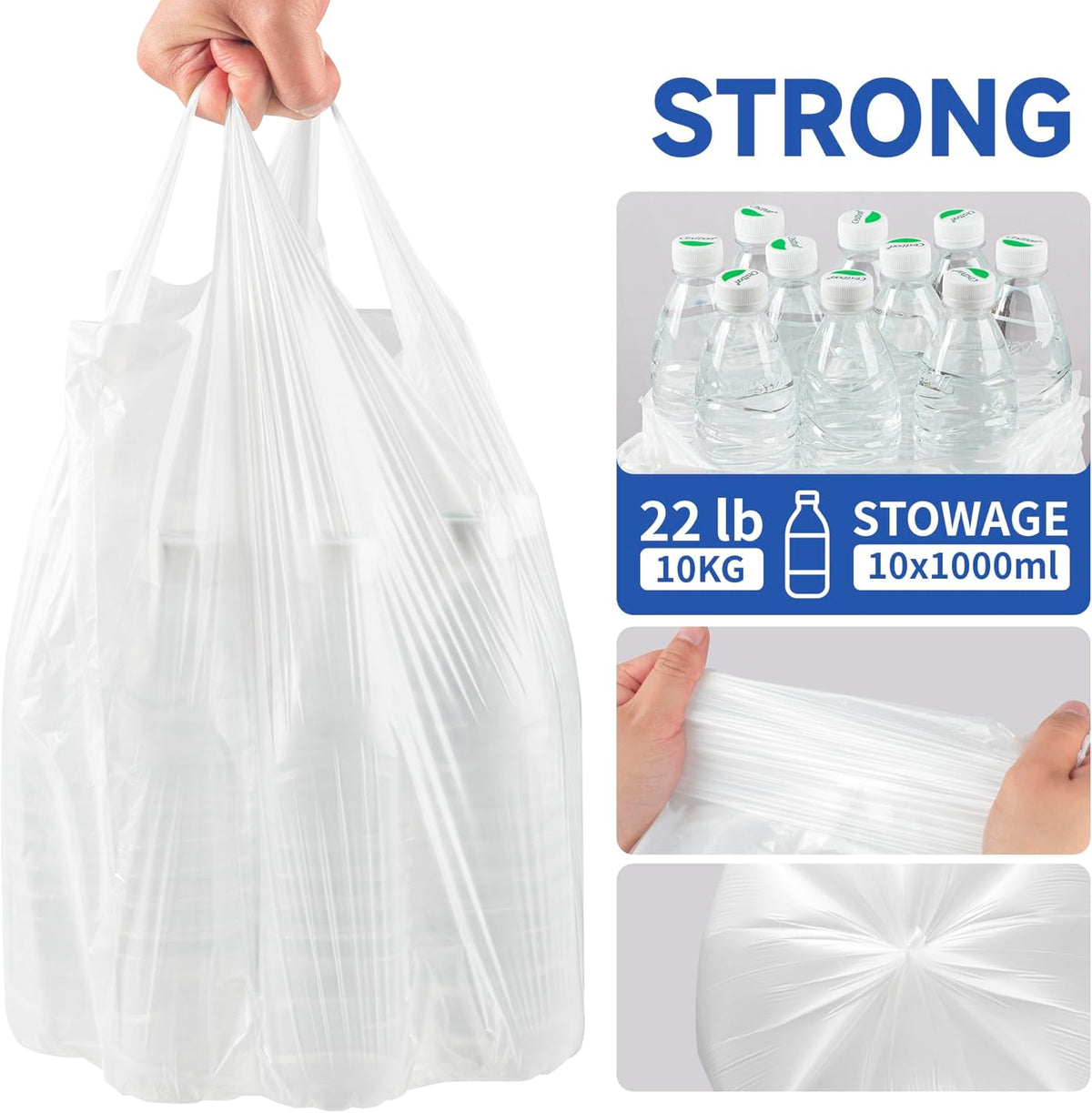 Small Trash Bags with Handles 1.2 Gallon 200 Count White - Ocean Plastic Upcycling - Plastic