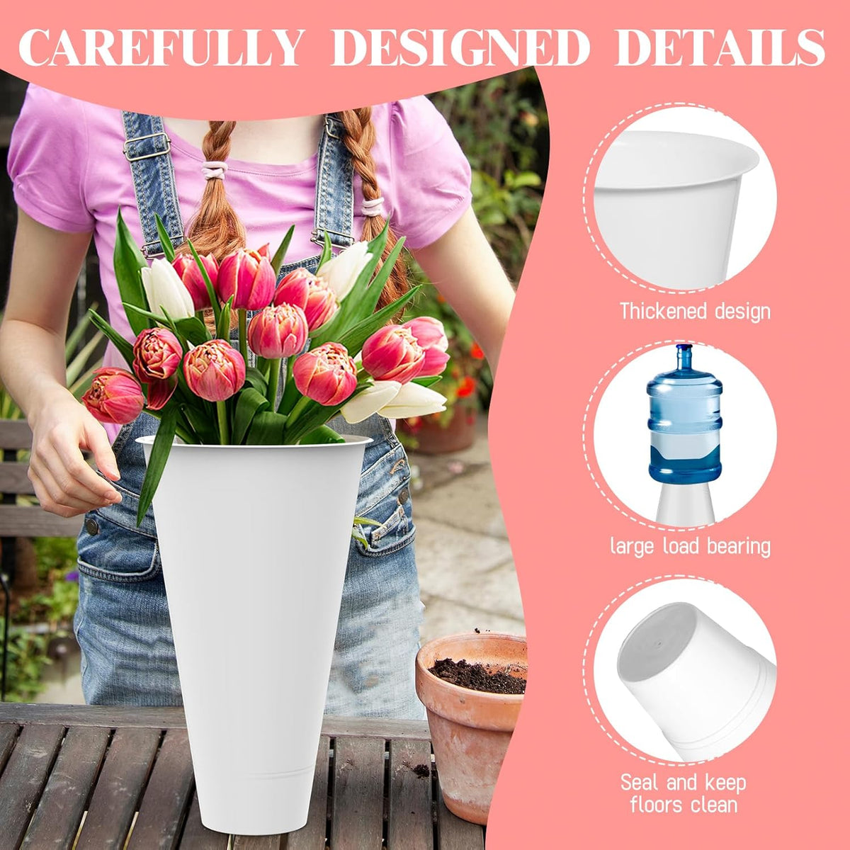 Flower Display Stand with Buckets, 3-Layers 12 PCS Buckets Plant Stand with Wheels, Movable Metal