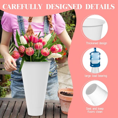 Flower Display Stand with Buckets, 3-Layers 12 PCS Buckets Plant Stand with Wheels, Movable Metal
