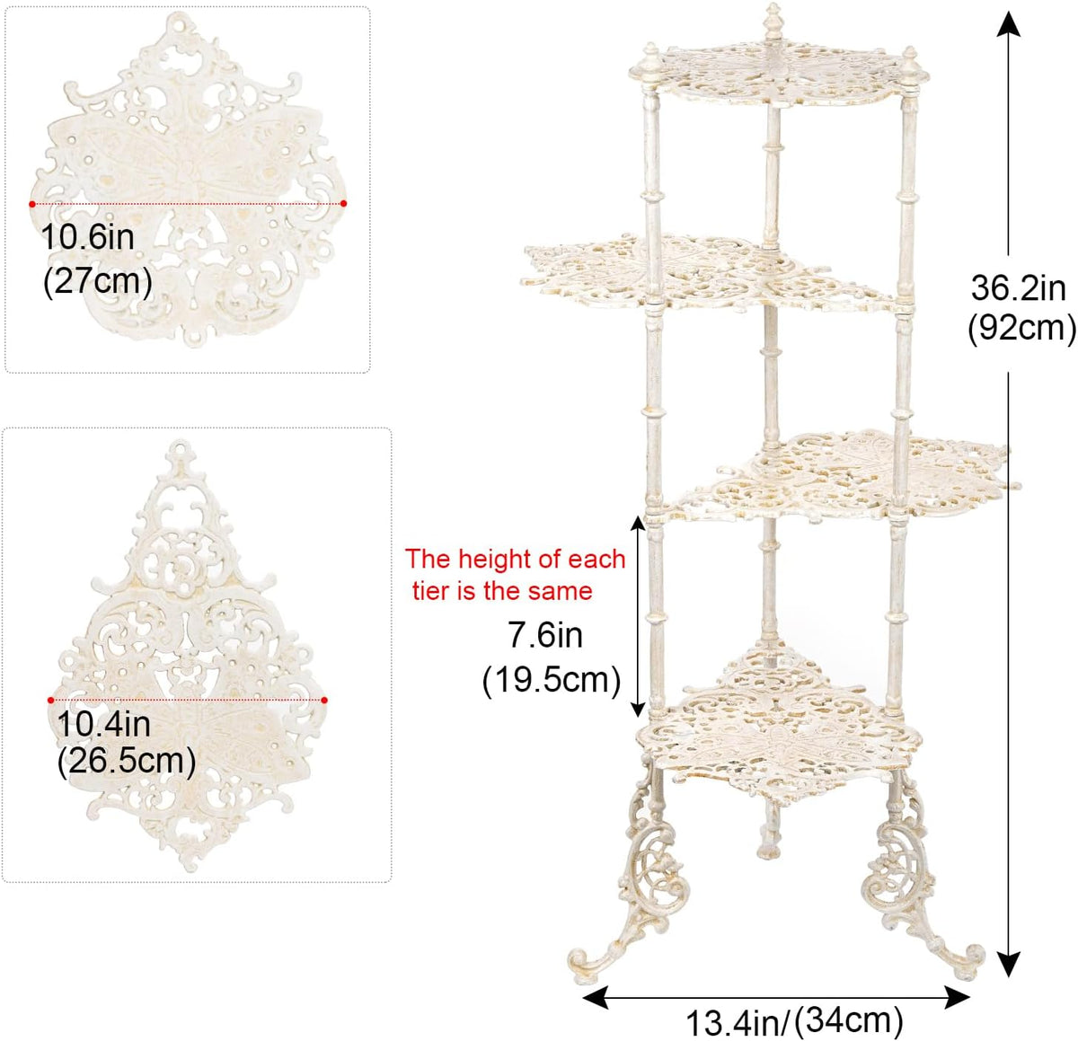 Sungmor Vintage Cast Iron 4-Tier Plant Stand, Elegant Butterfly & Floral Design with Antique White
