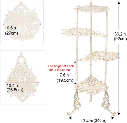 Sungmor Vintage Cast Iron 4-Tier Plant Stand, Elegant Butterfly & Floral Design with Antique White