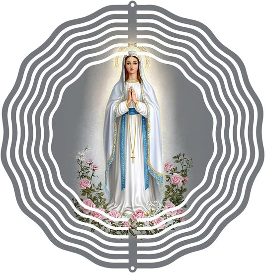 Virgin Mary Prayer Wind Spinner, Metal Wind Spinners Outdoor Indoor, Virgin Mary Cross Hanging