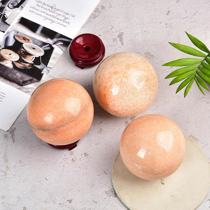 JIC Gem Natural Sunstone Sphere Ball with Wooden Stand for Fengshui Rare Healing Crystal Ball