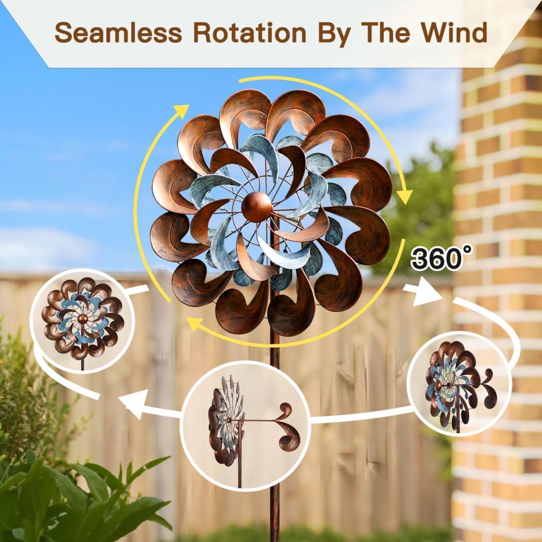Metal Wind Spinner Outdoor, Wind Spinners for Yard and Garden, 84 inch Wind Sculptures & Spinners
