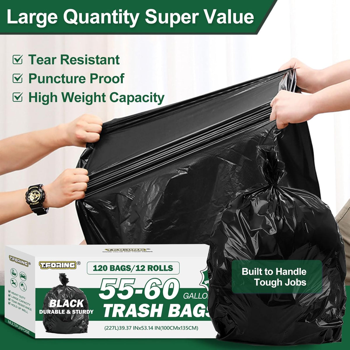 55-60 Gallon Black Trash Bags 120 Count - 40''x53'' Extra Large 50+ Gallon Garbage Bags,Unscented