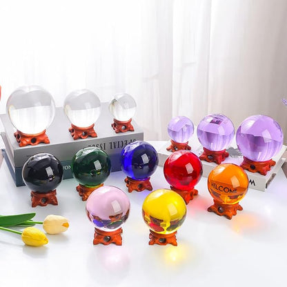 Yellow Crystal Ball 80mm/3.1inch with Rose Wooden Stand and Gift Box for lensball