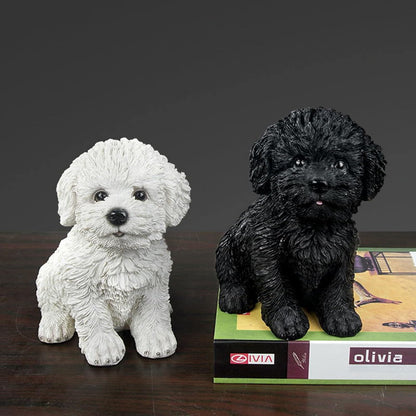 Dog Statue for Outdoor Maltese Dog Ornament Resin Bichon Frise Statue for Home Decor