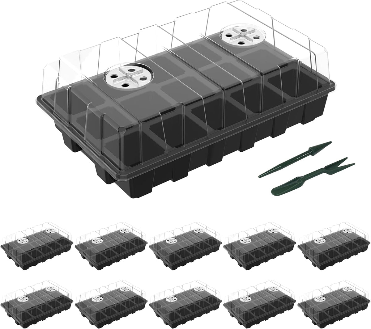 Gardzen 10-Pack Seed Starter Kits, Reusable Plant Germination Trays with Total 150-Cell, Seed
