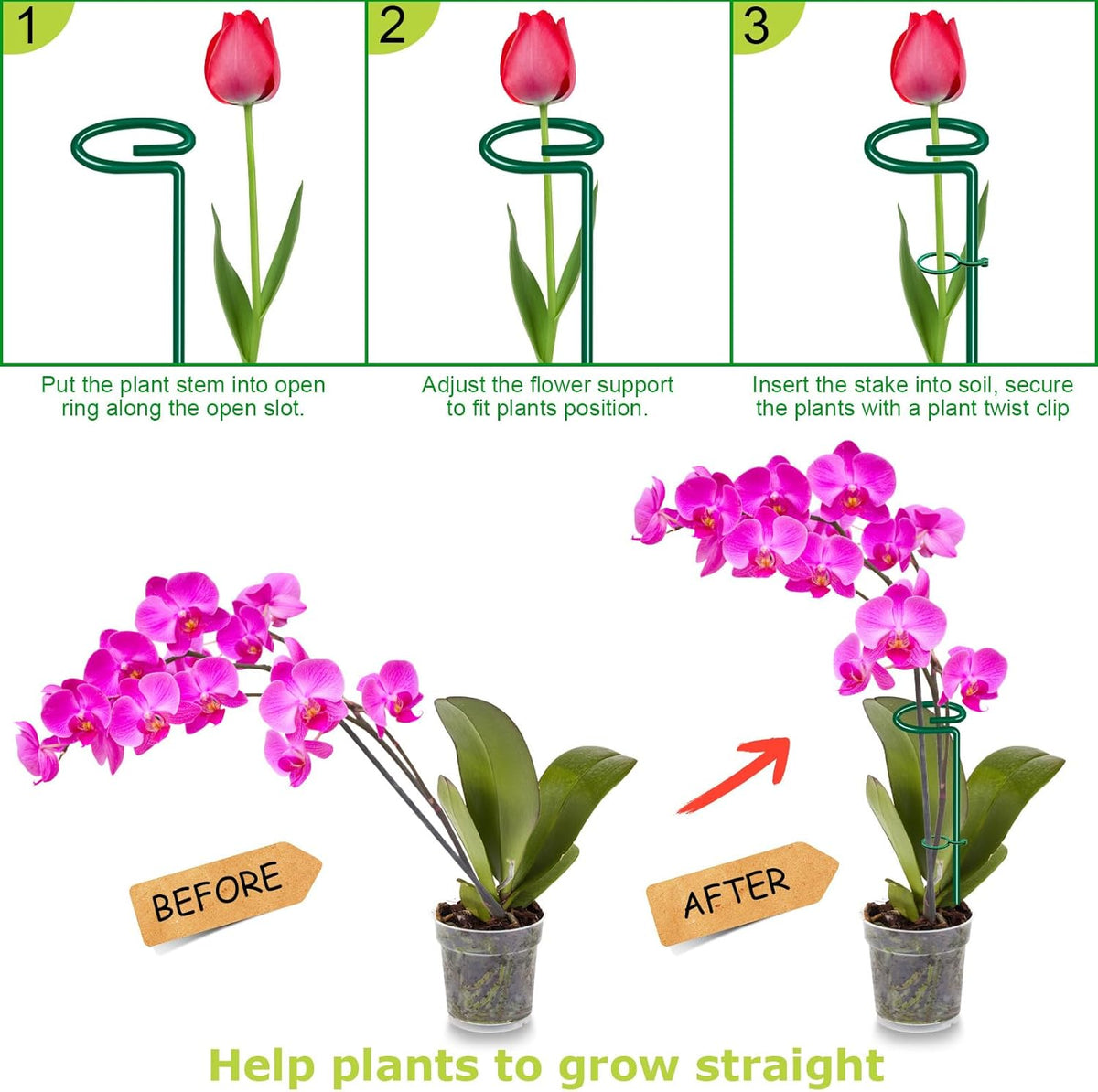 10 Pack Height Adjustable Plant Support Stakes (17" or 32" Inches), Metal Plant Stakes for Indoor