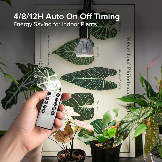 Dimmable Grow Light Bulb, Full Spectrum with Remote Control, Auto On Off Timing 4 8 12 Hrs, 32W