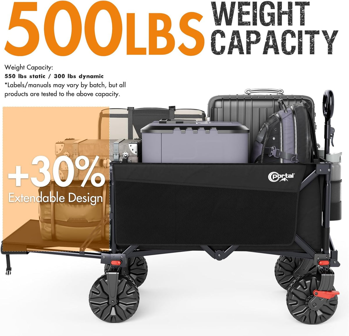 Portal 300L Large Wagons Carts Foldable with Tailgate, 550LB Heavy-Duty Collapsible Beach Wagon