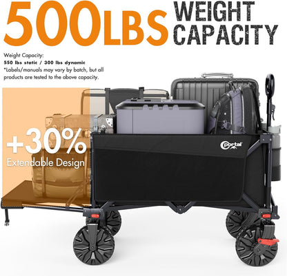 Portal 300L Large Wagons Carts Foldable with Tailgate, 550LB Heavy-Duty Collapsible Beach Wagon