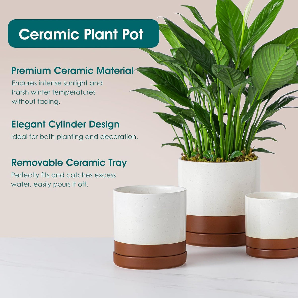 vancasso Ceramic Plant Pots, 3 Piece Planters for Indoor Plants, 4.25+5.25+6.25 Inch Flower Pots