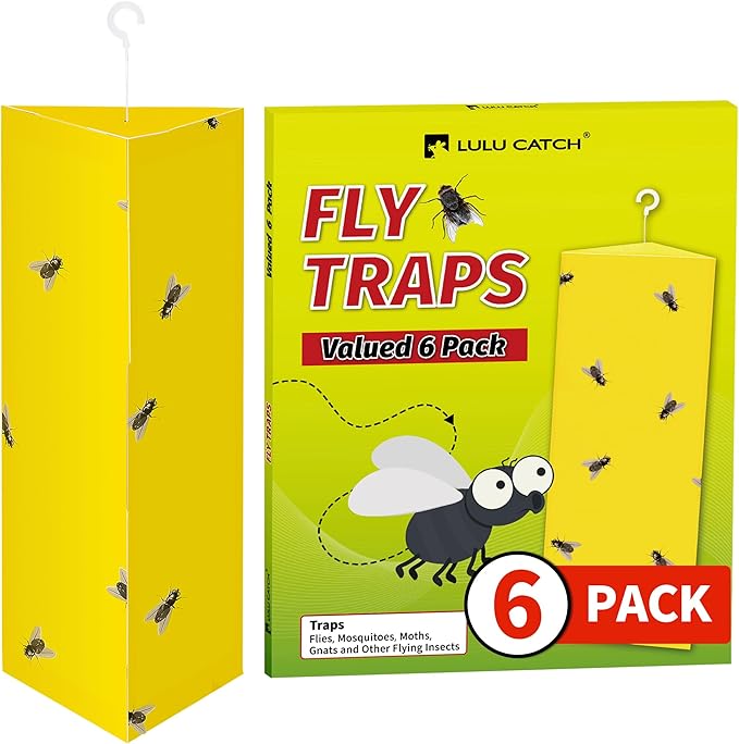 LULUCATCH Fly Glue Trap, 6 Pack Adhesive Fly Traps, Gnat Traps Sticky Bug Catcher, Non-Toxic