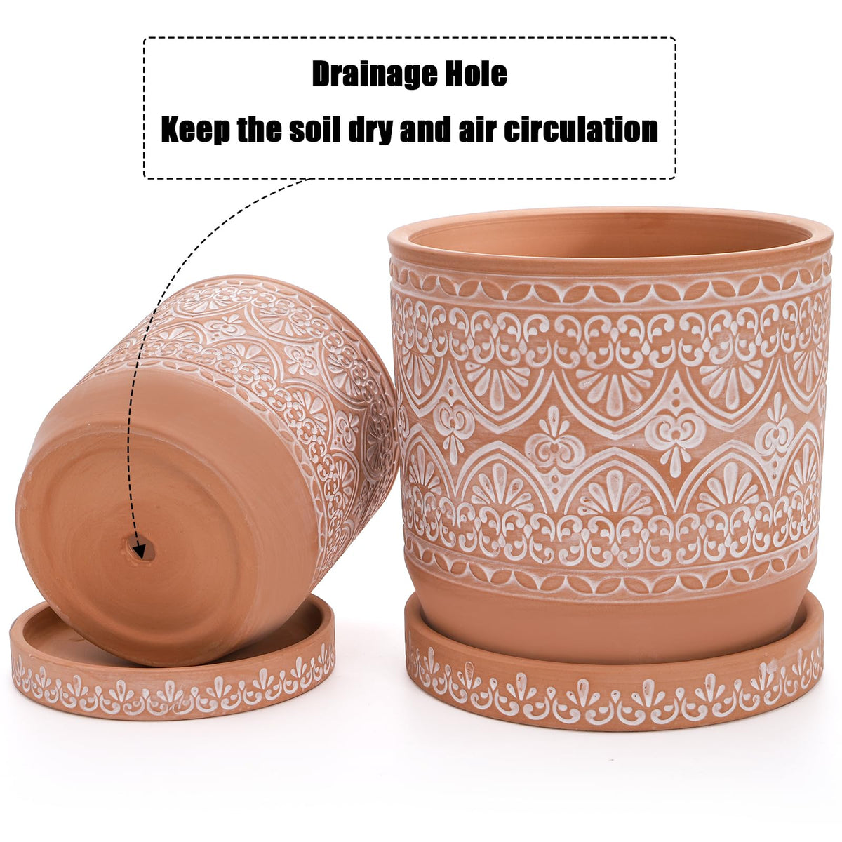 Suwimut Set of 2 Terracotta Plant Pots 4 Inch 6 Inch, Small Medium Clay Planter Pot, Ceramic Cactus