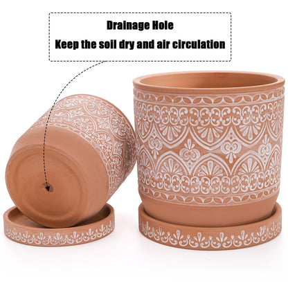 Suwimut Set of 2 Terracotta Plant Pots 4 Inch 6 Inch, Small Medium Clay Planter Pot, Ceramic Cactus