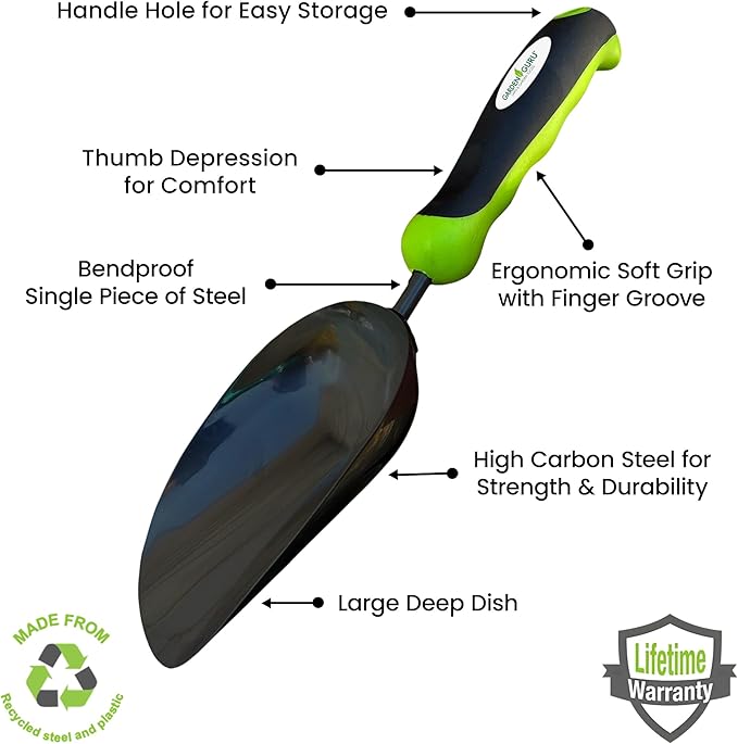 Garden Guru Super Strong Garden Scoop Trowel Shovel Transplanter – Strong Carbon Steel - Rust