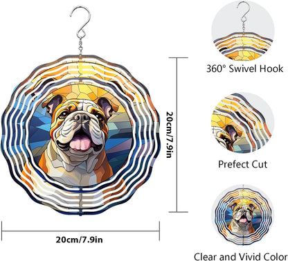 Bulldog Wind Spinners Outdoor Dog Memorial Gifts, 3D Metal Kinetic Hanging Garden Wind Spinner