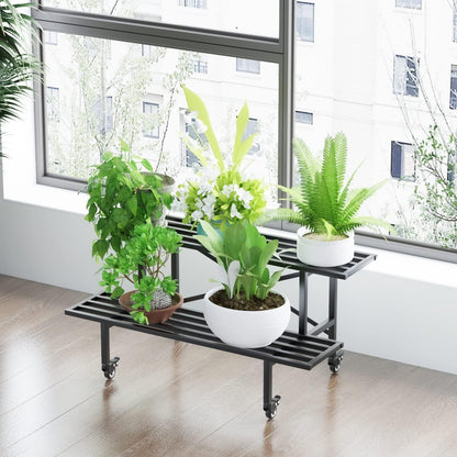 Zhongma 2 Tier Sturdy Metal Plant Stand with Wheels Heavy Duty Plant Holder for Home Indoor and