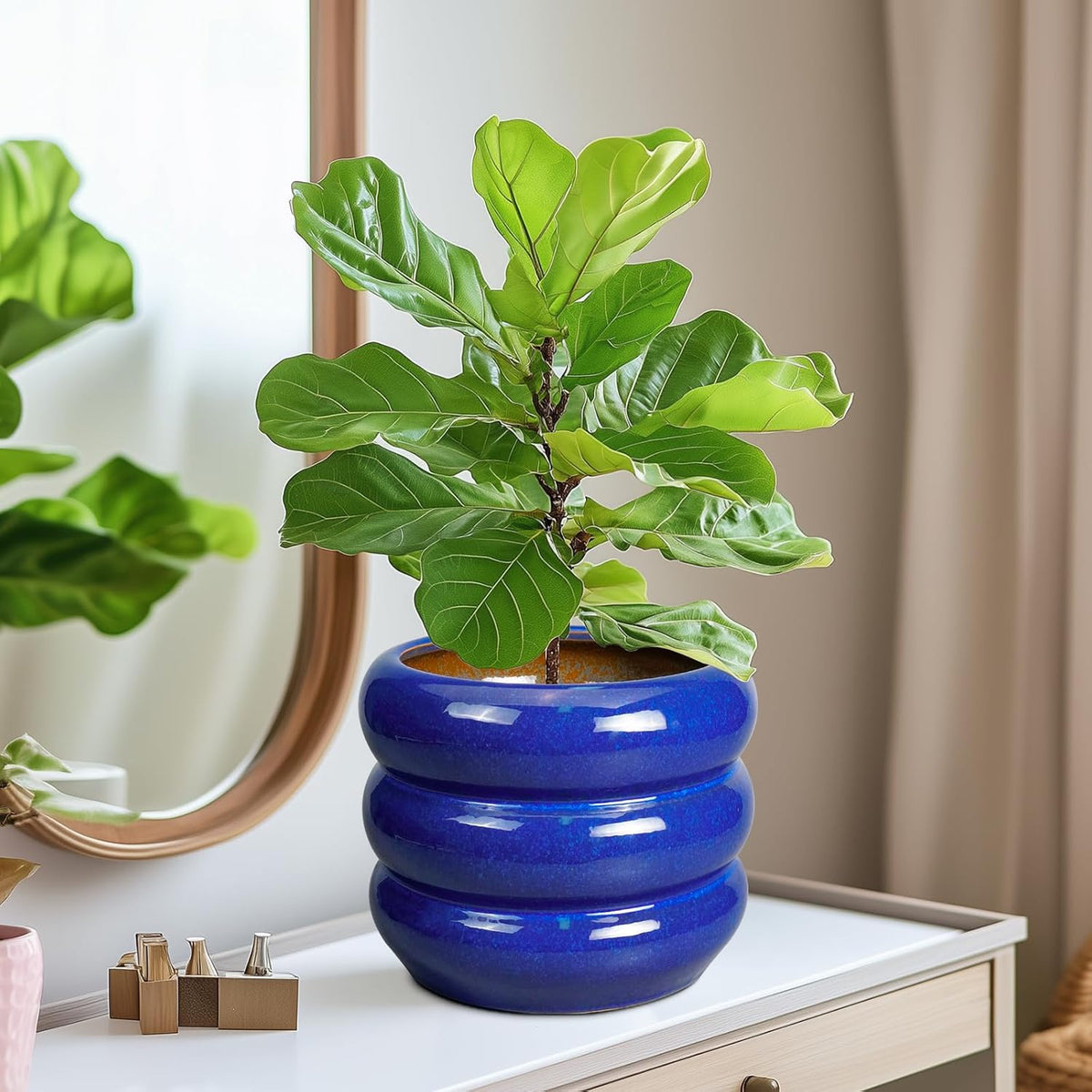 SQOWL 8 Inch Plant Pot - Ceramic Planter Indoor Plant Pot with Drainage Hole Outdoor Flower Pot