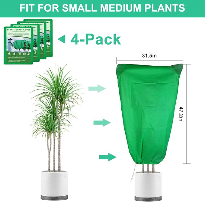 4 Pack Plant Covers Freeze Protection 31.5" x 47" - 2.2oz Trees Covers Frost Blanket Plant Frost