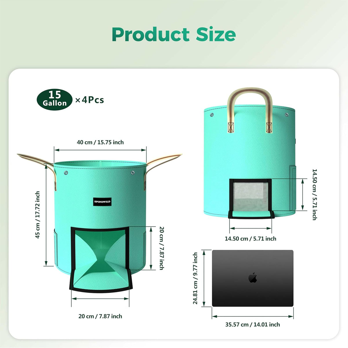 4 Pack 15 Gallon Potato Grow Bags,PE Garden Planter Bag with Breathable Screen Window Reinforced