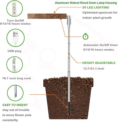 yadoker Plant Grow Light, LED Growing Light Full Spectrum for Indoor Plants,Aluminum Walnut Wood