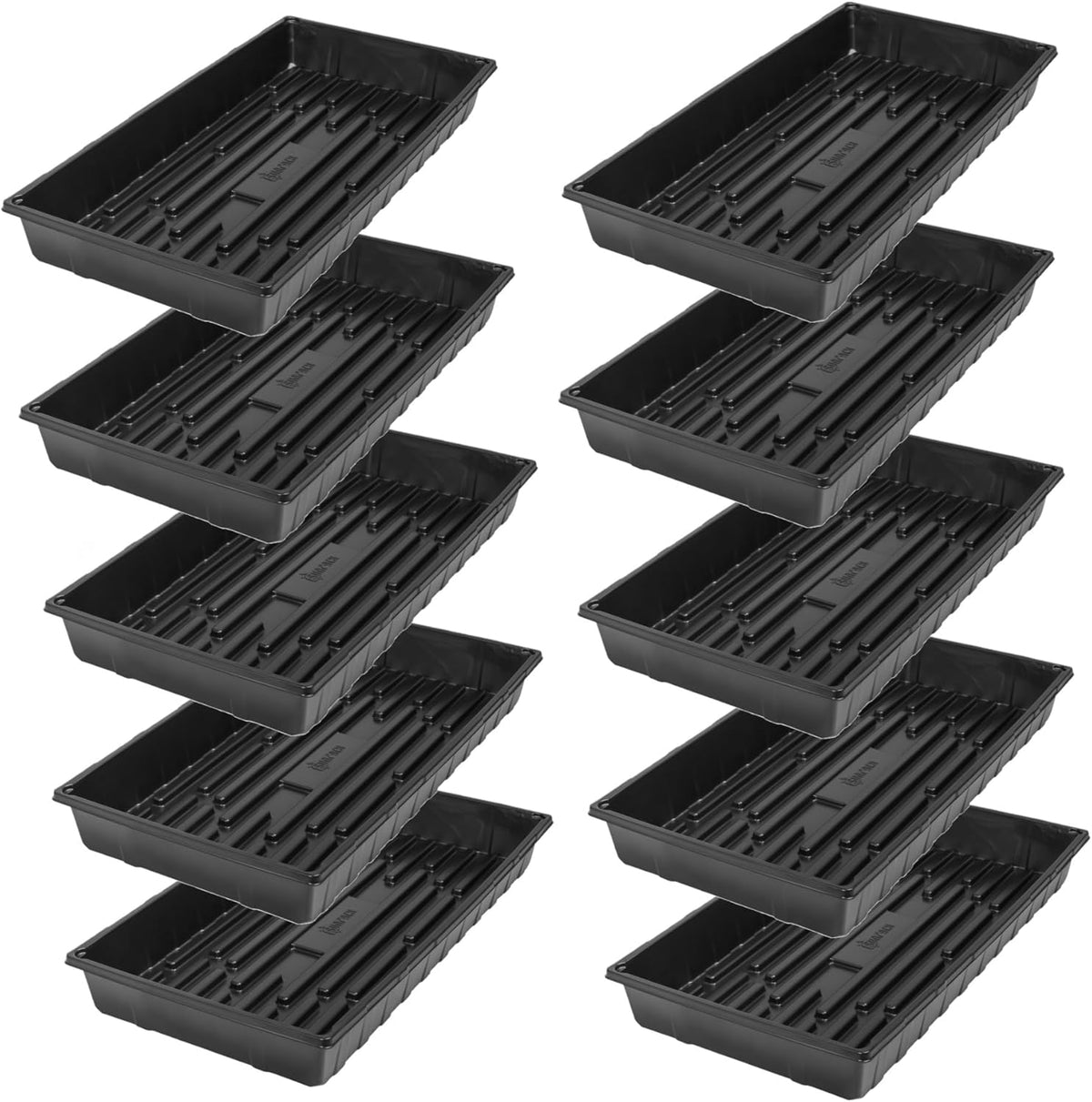 SUNPACK 10" x 20" Extra Strength Plastic Seed Starting Tray, Black, 2.5" (Pack of 10) - No Drainage